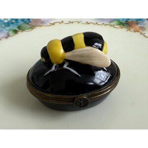 Vintage 90's Dept 56 Bee Happy Small Porcelain Trinket Box